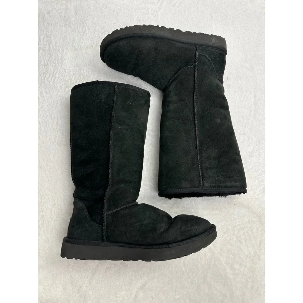 UGG Classic Tall II Black Suede Sheepskin Boots 1016224 Womens Size 9